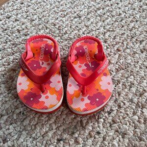 Speedo baby flip flops sandals Pink Orange Floral Size 3/4